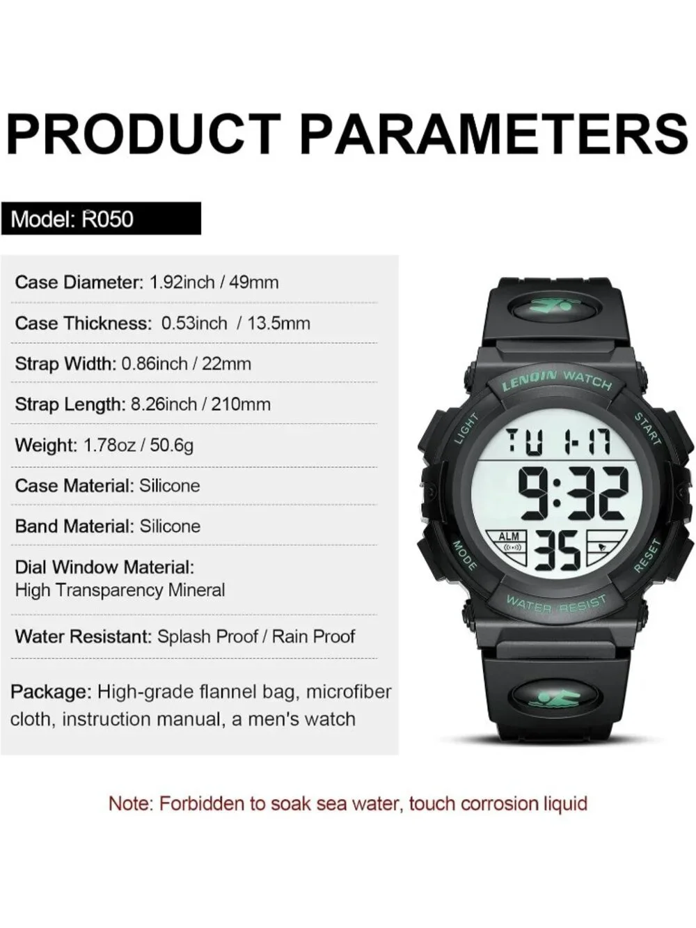 Men's Black Green Analog Quartz Waterproof Tactical Digital Alarm Wrist Watch